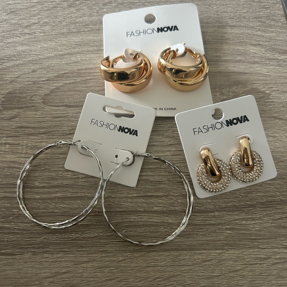 Fashion Nova Gold and Silver Earring Trio